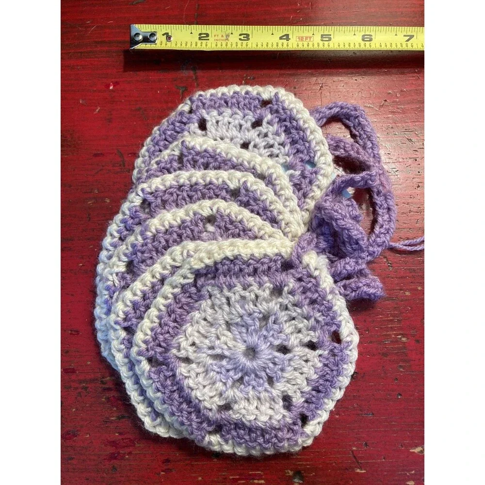PURPLE CAT CRAFTS Handmade Crocheted Coasters Lot of 6 Lavender Colorful